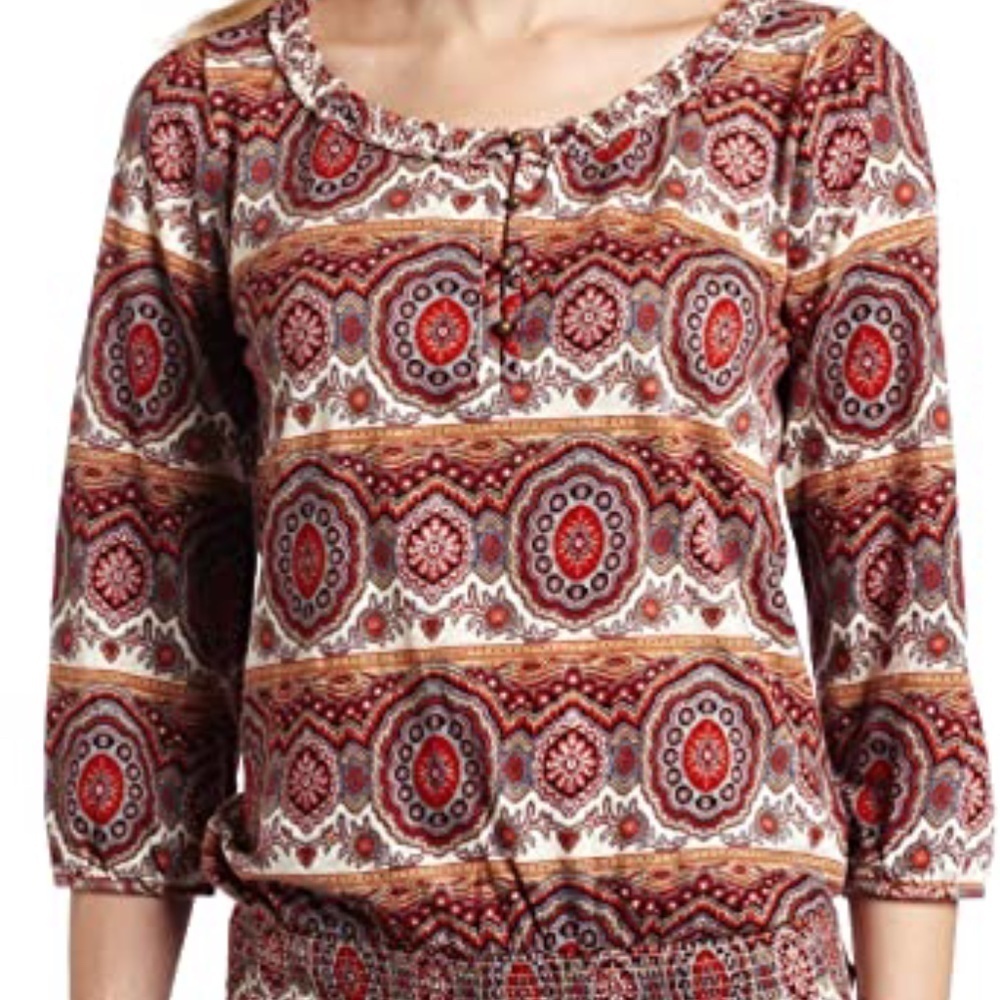 LUCKY BRAND Women’s Printed Multicolor 3/4 Sleeve Olivia Top size Small